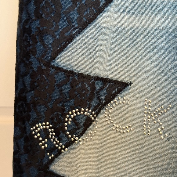 Light Blue Jeans with Black Lace Design and Star and Rock Rhinesones - Picture 7 of 8